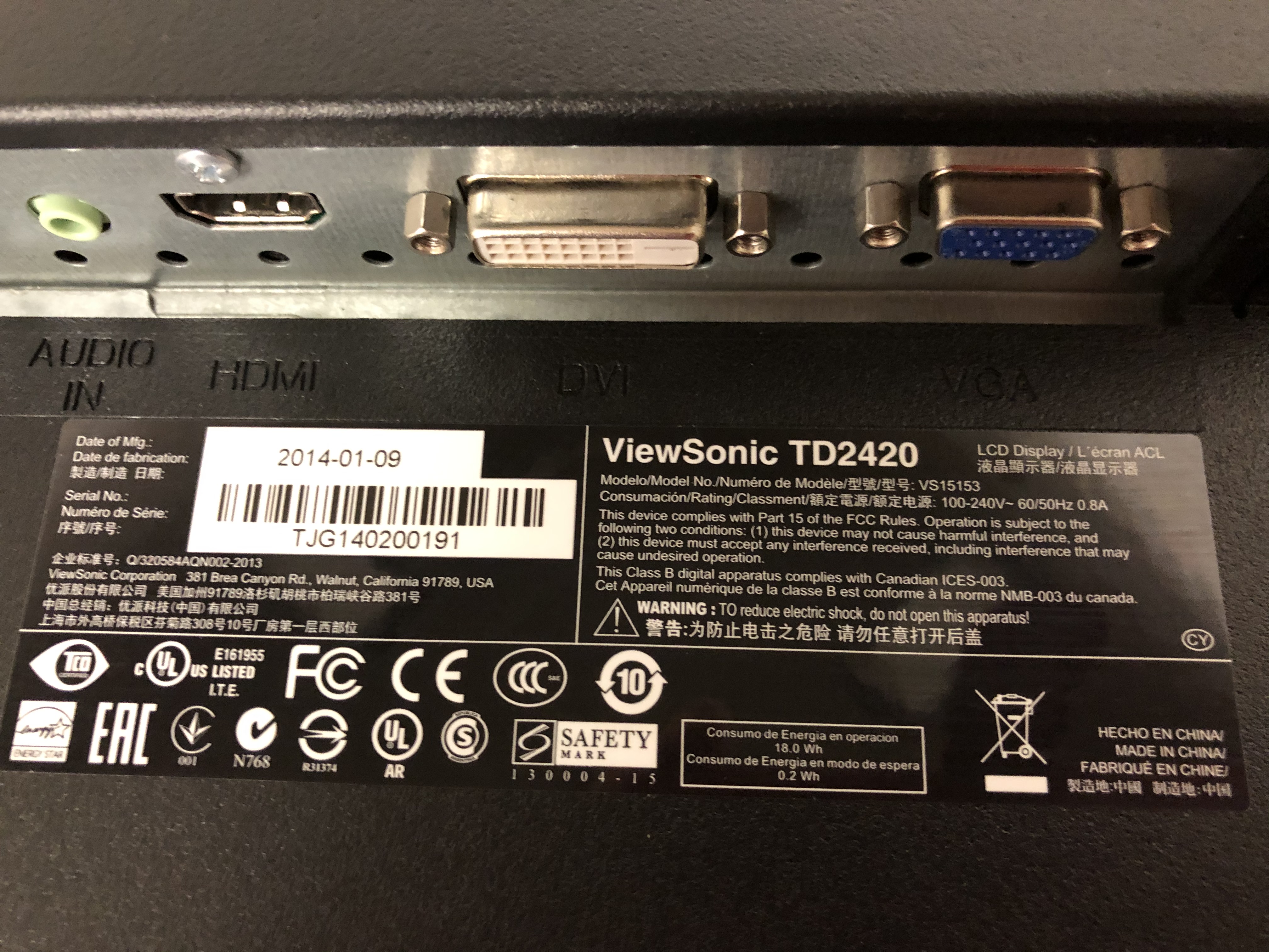 Refurbished Viewsonic TD2420 LED Monitor